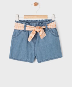 Short ample en chambray avec ceinture vichy bébé fille[MISSING]